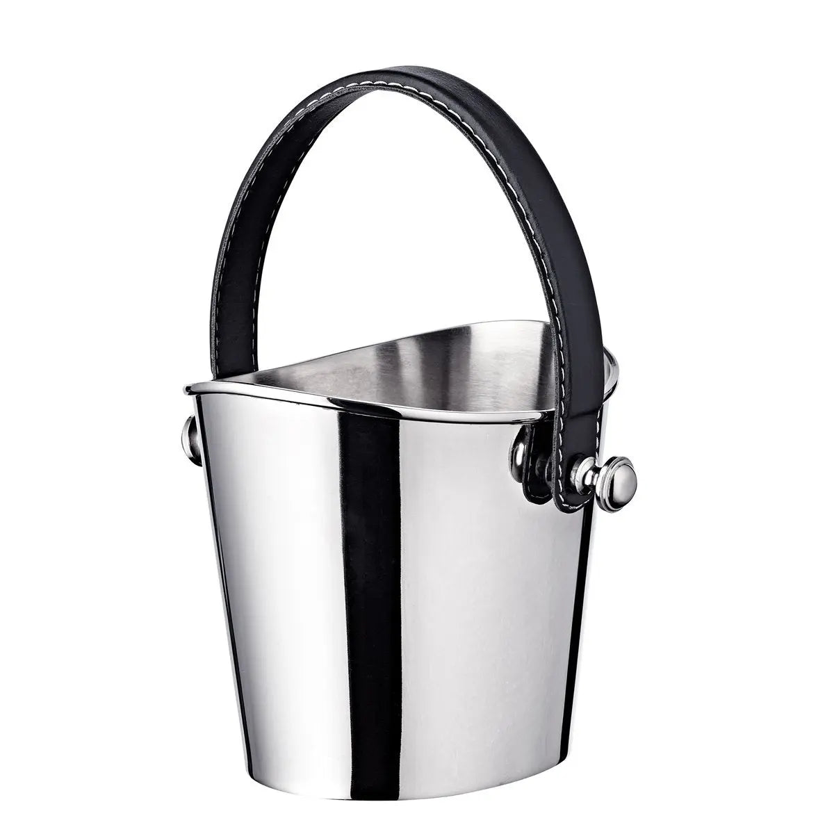 Seau à glace EDZARD Cave à vin Gilbert avec poignée en cuir noir, acier inoxydable nickelé brillant, hauteur 23 cm EDZARD-SHOP.com