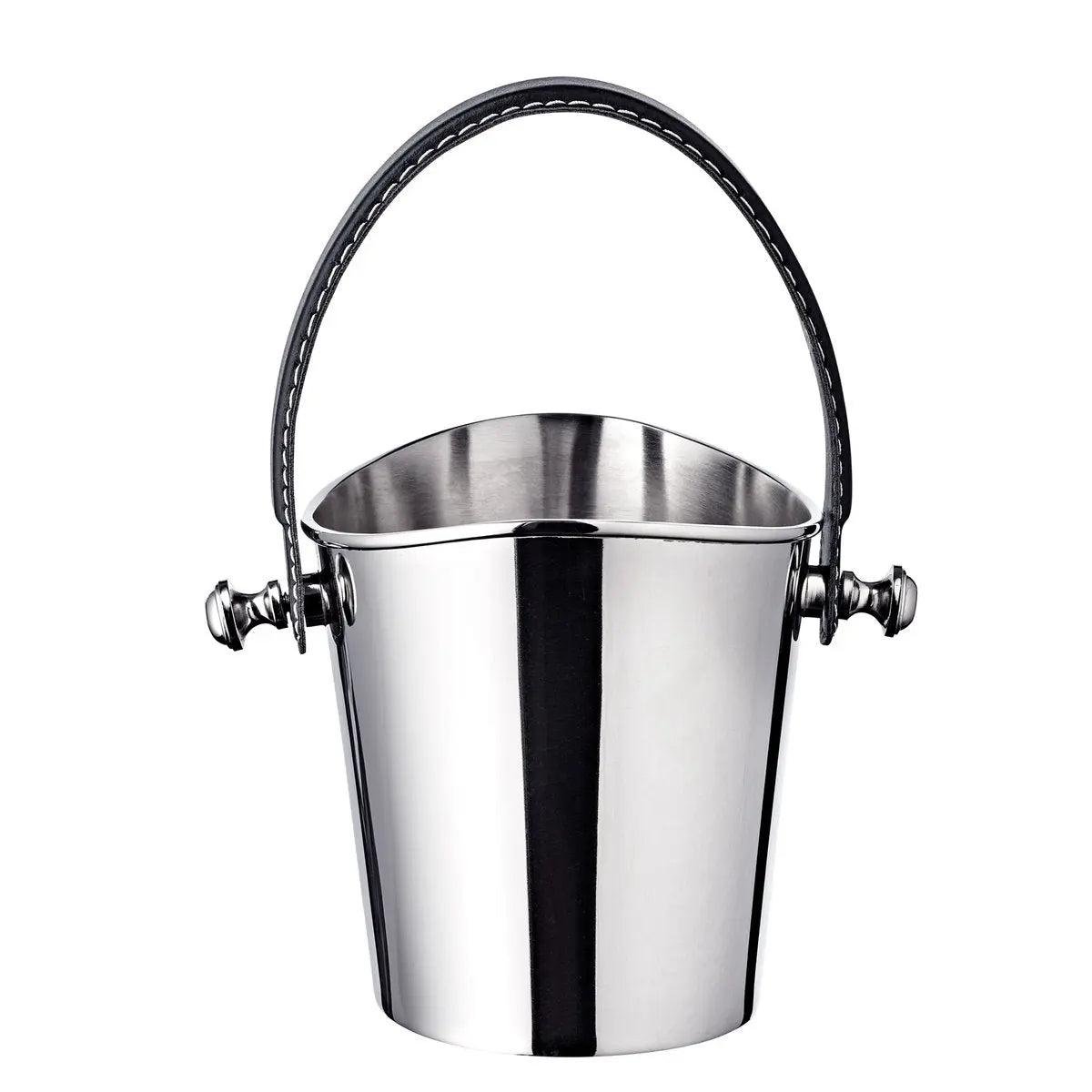 Seau à glace EDZARD Cave à vin Gilbert avec poignée en cuir noir, acier inoxydable nickelé brillant, hauteur 23 cm EDZARD-SHOP.com
