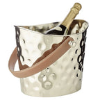 Seau à glace martelé EDZARD Cave à vin Gilbert, avec poignée en cuir marron, acier inoxydable, nickelé brillant, H 23 cm EDZARD-SHOP.com