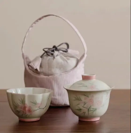 Service Thé Voyage Fleur Pêcher Premium – Dessiné Main Dropshipman