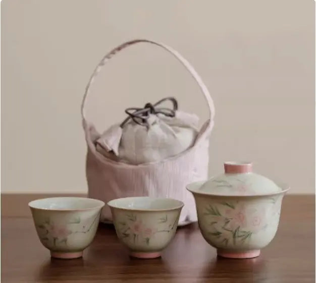 Service Thé Voyage Fleur Pêcher Premium – Dessiné Main Dropshipman