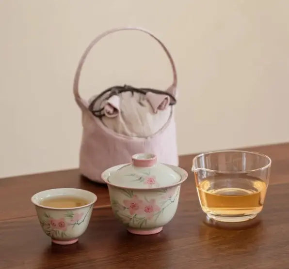 Service Thé Voyage Fleur Pêcher Premium – Dessiné Main Dropshipman