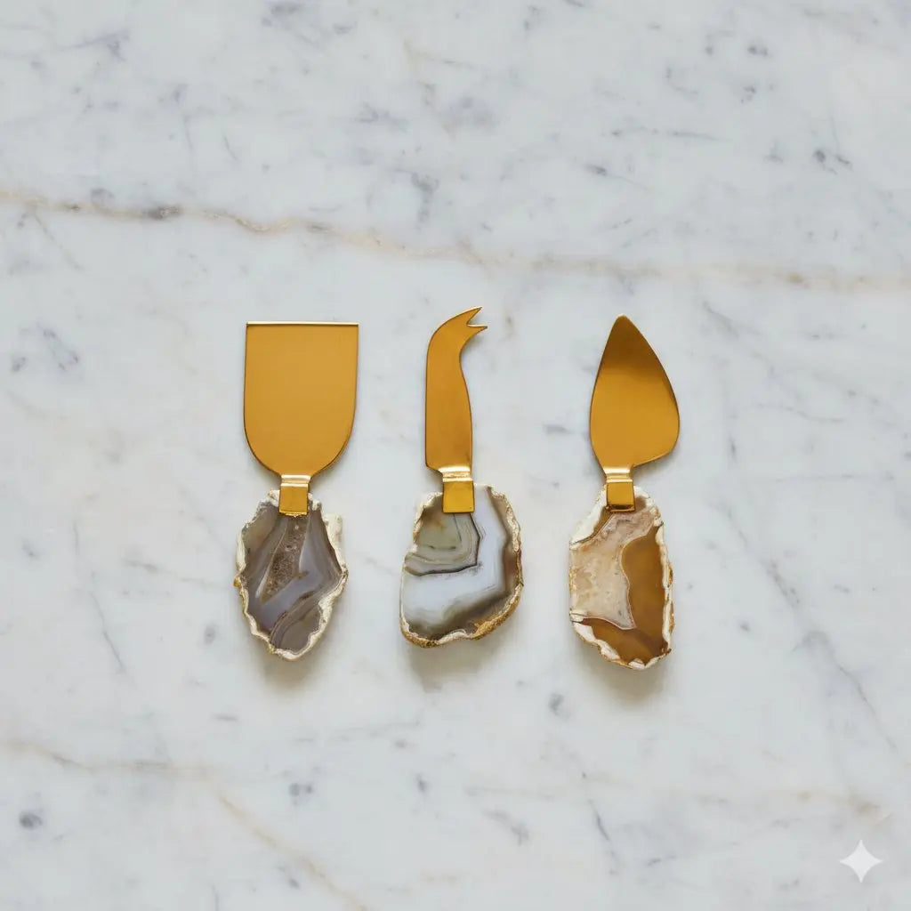 Service à fromage pierre agate beige - lot de 3 AULICA