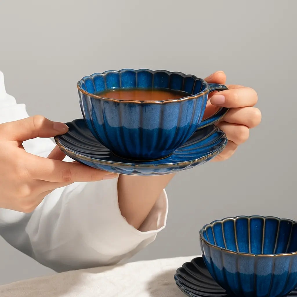 Service café céramique japonais rétro – Set tasse soucoupe porcelaine motifs floraux Dropshipman