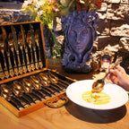 Service couverts européen acier inoxydable emphatique – Ensemble 24 pièces cour royale coffret bois Dropshipman