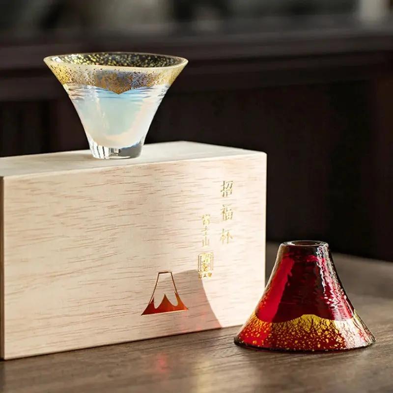 Service saké Mont Fuji traditionnel japonais – Tasses thé verre dorure feuille or domestique 220ml Dropshipman