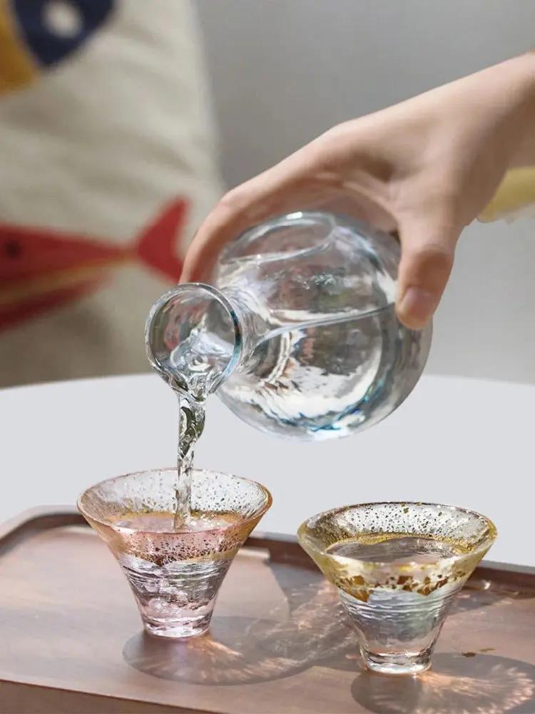Service saké Mont Fuji traditionnel japonais – Tasses thé verre dorure feuille or domestique 220ml Dropshipman