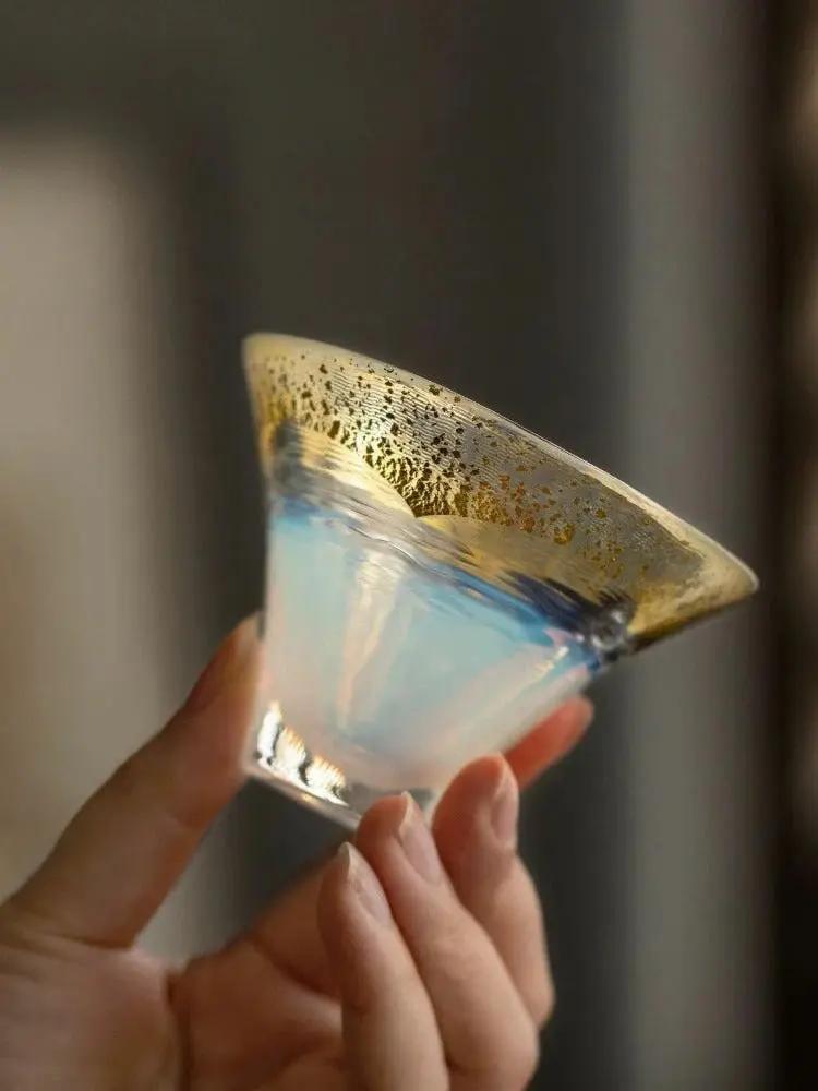 Service saké Mont Fuji traditionnel japonais – Tasses thé verre dorure feuille or domestique 220ml Dropshipman