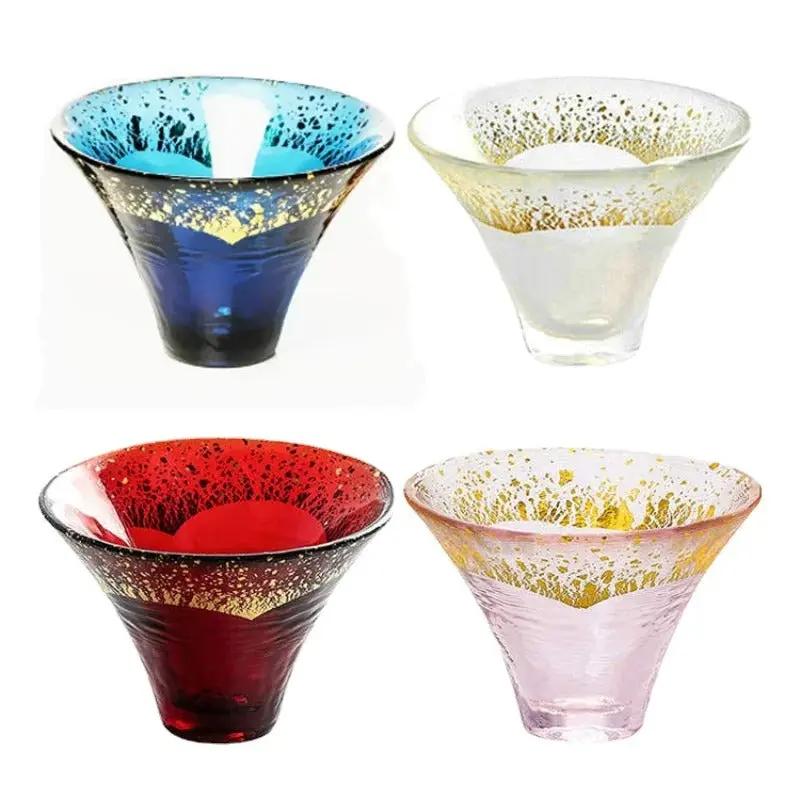 Service saké Mont Fuji traditionnel japonais – Tasses thé verre dorure feuille or domestique 220ml Dropshipman