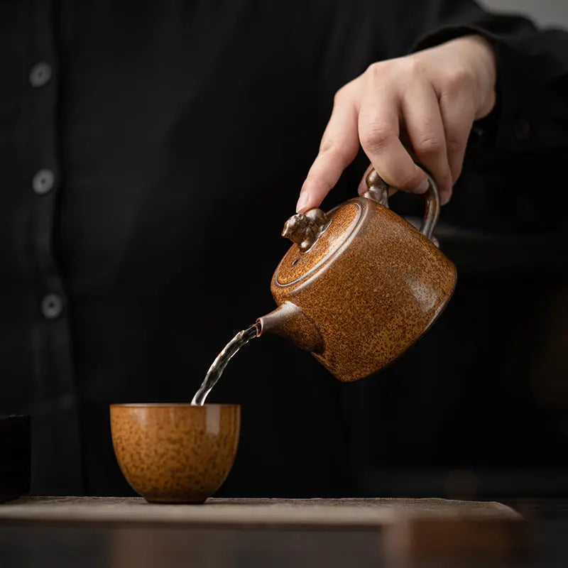 Service thé Kung Fu salon réception  – Théière céramique anse dragon glaçure antique Dropshipman