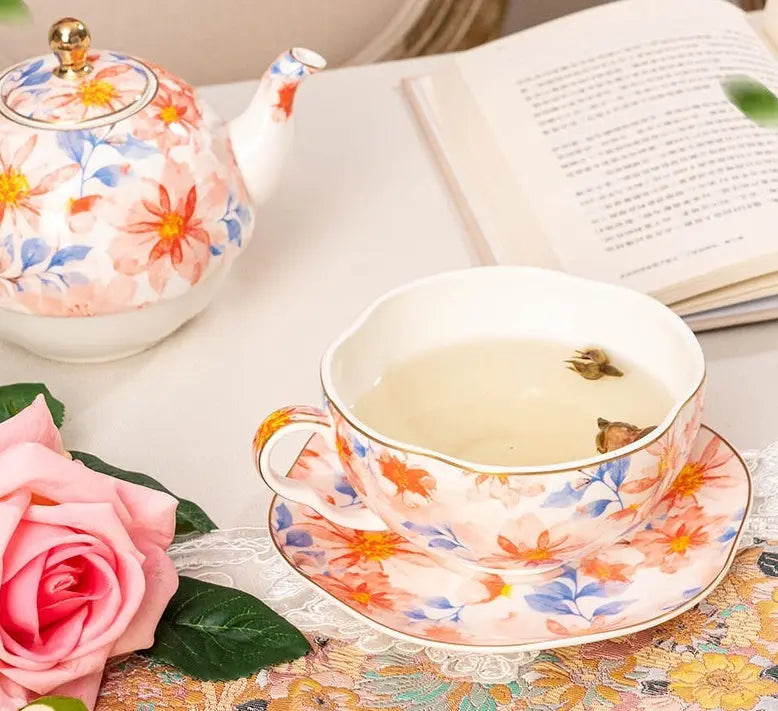 Service thé porcelaine fine style pastoral français – Coffret artisanal traditionnel Dropshipman