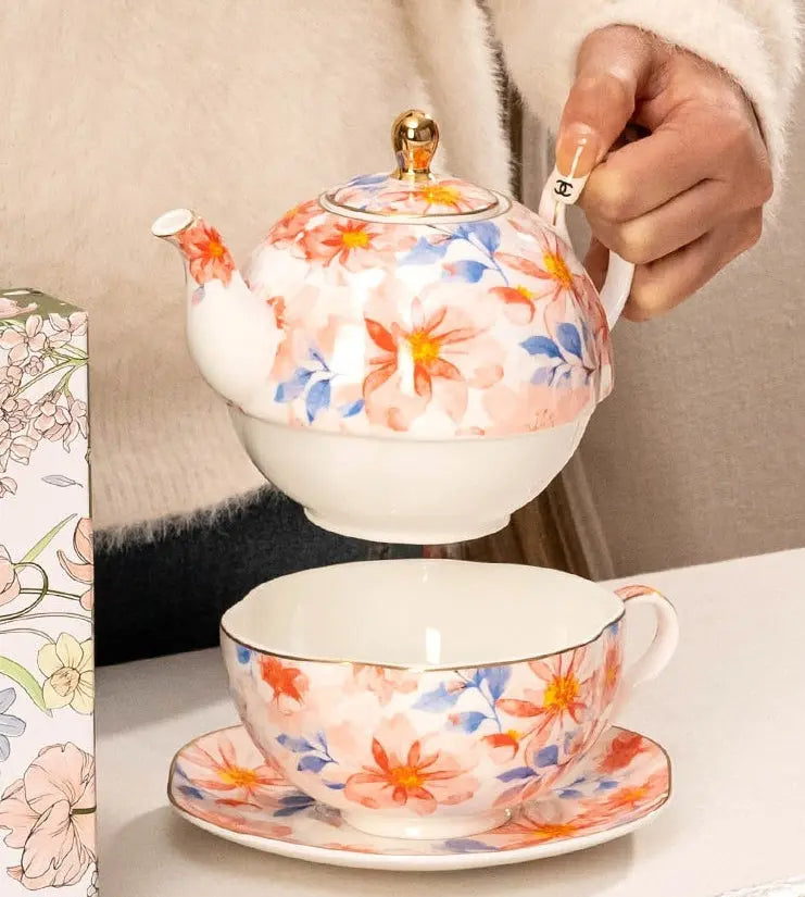 Service thé porcelaine fine style pastoral français – Coffret artisanal traditionnel Dropshipman