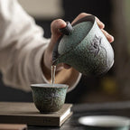 Service thé portable céramique 1 théière 2 tasses – Coffret voyage artisanal avec sac rangement Dropshipman