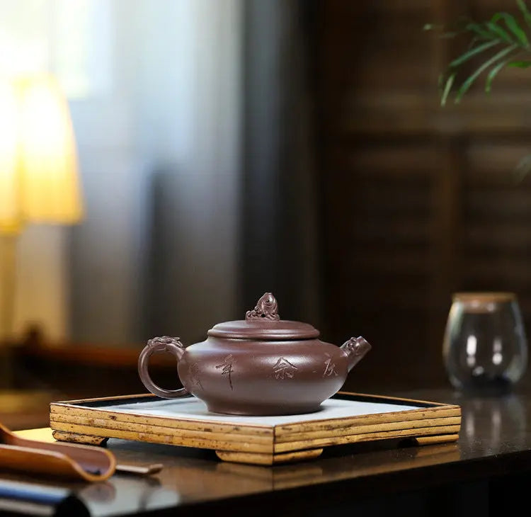 Service thé traditionnel chinois artisanal sable violet Kung Fu fait main – Théière argile violette luxe doux rétro art du thé Dropshipman