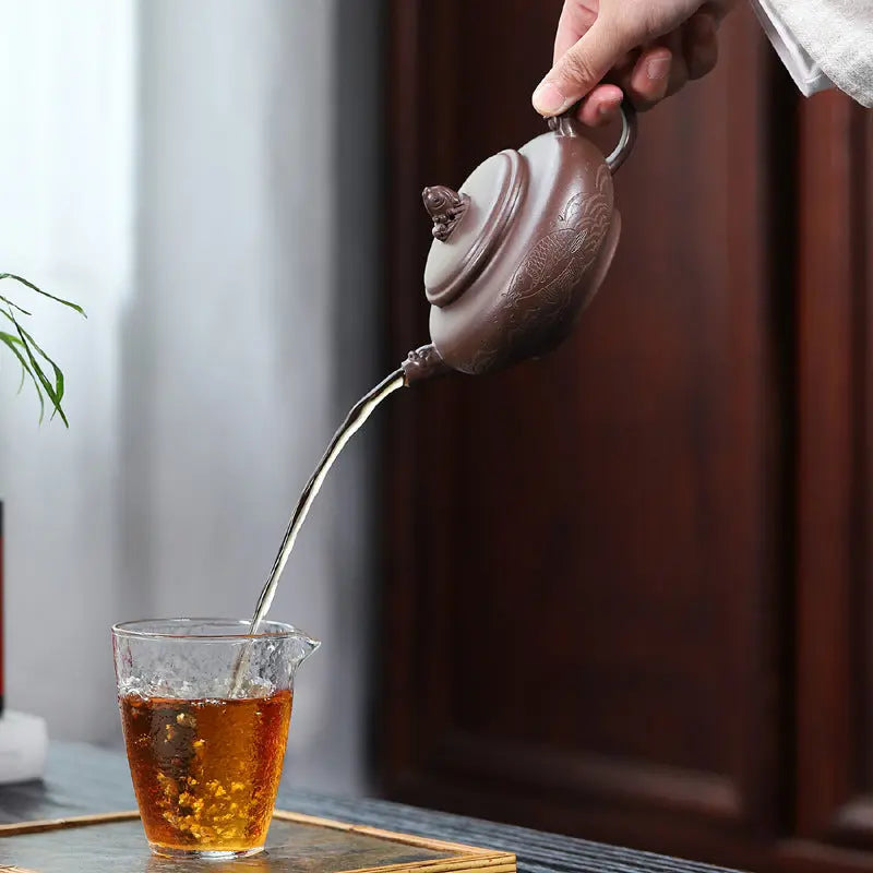 Service thé traditionnel chinois artisanal sable violet Kung Fu fait main – Théière argile violette luxe doux rétro art du thé Dropshipman