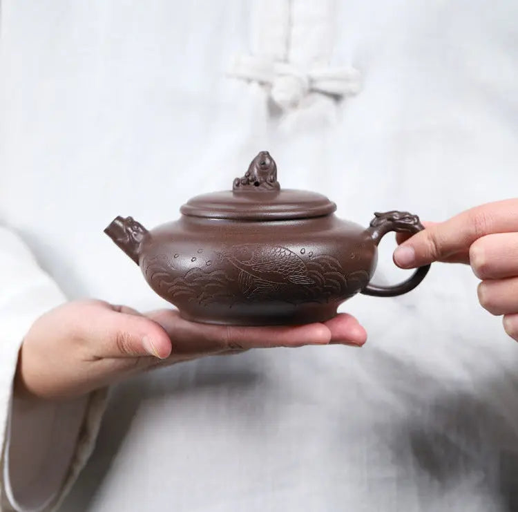Service thé traditionnel chinois artisanal sable violet Kung Fu fait main – Théière argile violette luxe doux rétro art du thé Dropshipman
