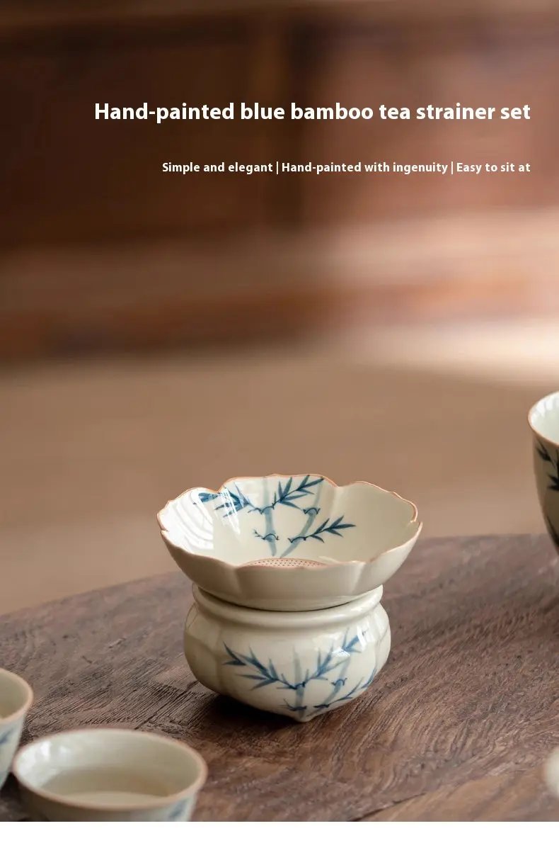 Service thé traditionnel chinois céramique Kung Fu – Porcelaine peinte main herbe gris bambou bleu art du thé Dropshipman