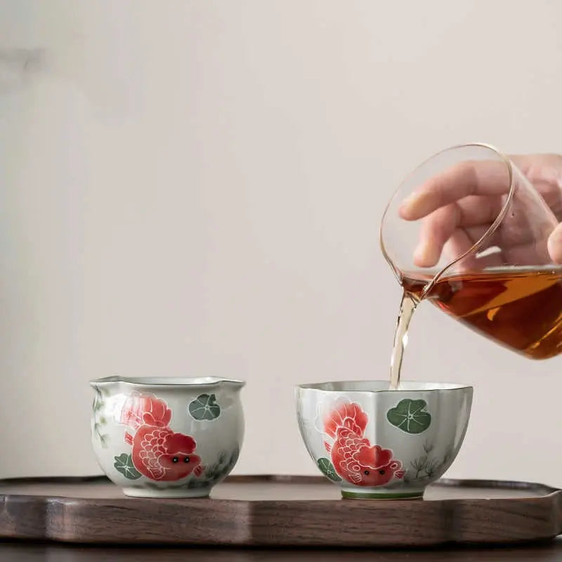 Service thé traditionnel chinois peint main herbe bois gris Kung Fu – Tasses céramique doux adorables guérisseurs art du thé Dropshipman