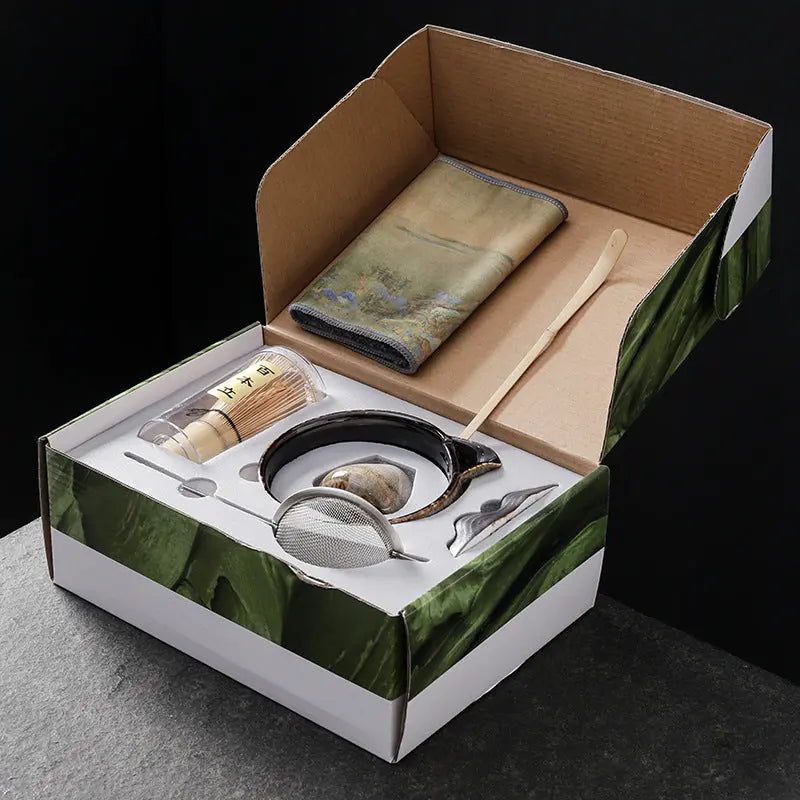Service thé traditionnel japonais matcha cuit au four – Coffret céramique 4 pièces art du thé Dropshipman