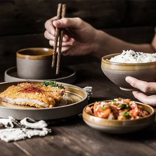 Service vaisselle céramique antique – Set assiettes bols style japonais rétro rustique Dropshipman