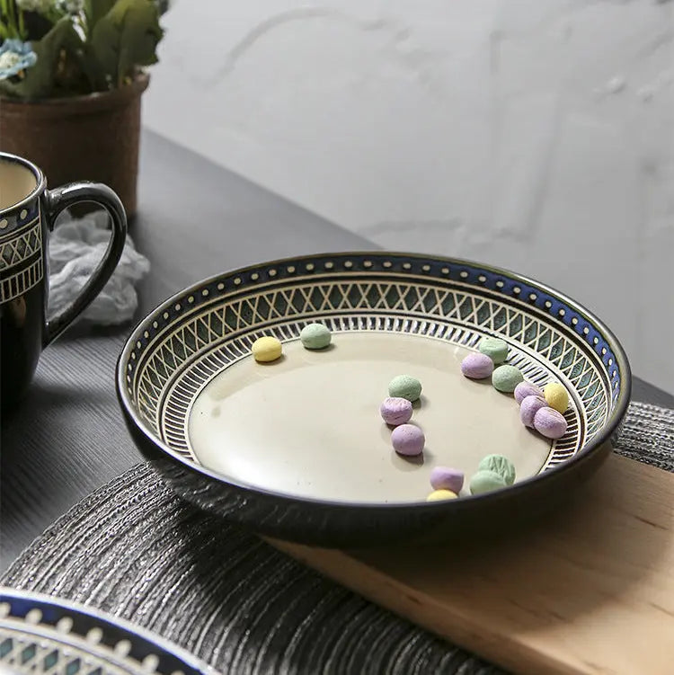 Service vaisselle céramique européen – Set relief Bohemia restaurant assiettes bols tasses Dropshipman