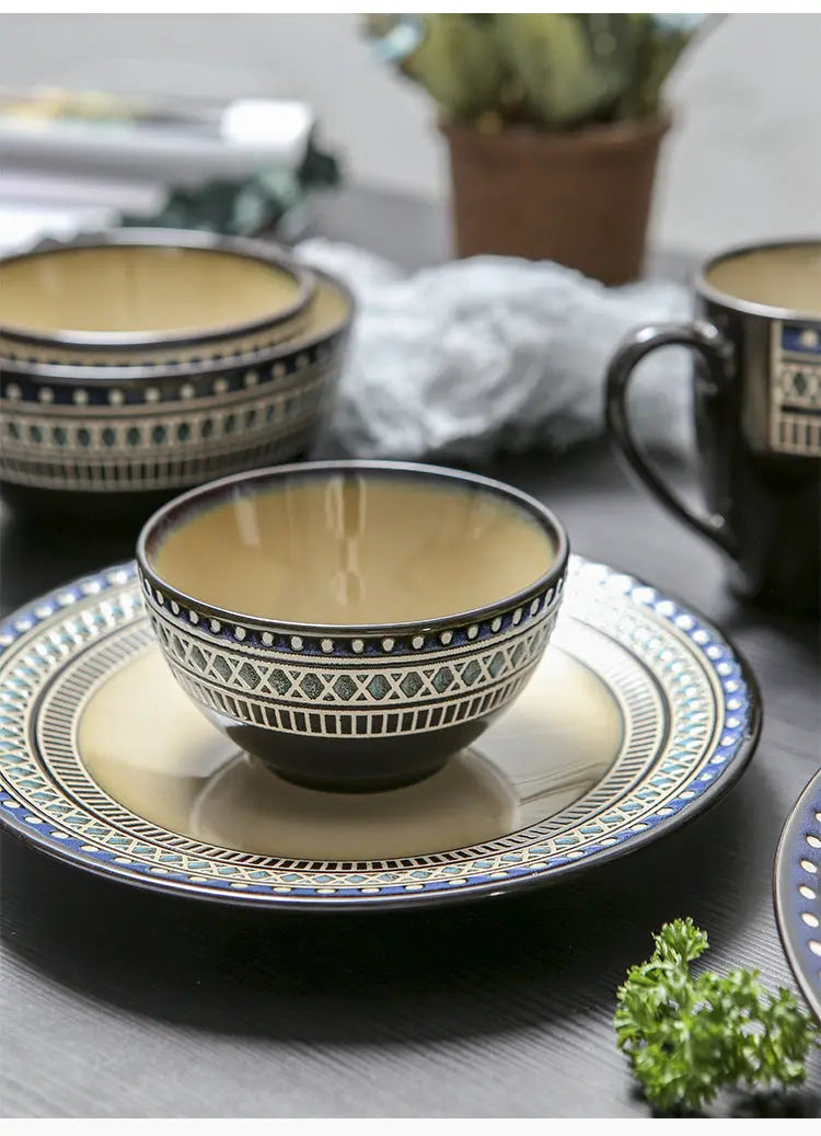 Service vaisselle céramique européen – Set relief Bohemia restaurant assiettes bols tasses Dropshipman