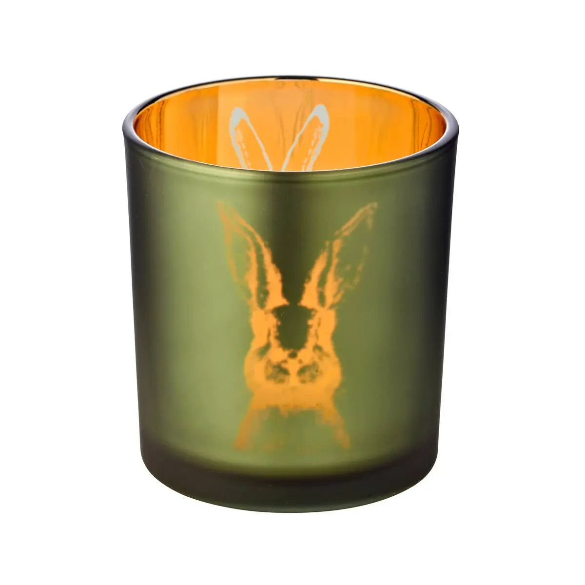 Set de 2 photophores lapin en verre, extérieur vert / intérieur or, motif lapin, hauteur 8 cm, ø 7 cm EDZARD-SHOP.com