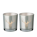 Set de 2 verres à bougies Eto (hauteur 8 cm, Ø 7 cm), gris, lanterne avec motif cerf EDZARD-SHOP.com