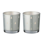 Set de 2 verres à bougies chauffe-plat Tani (hauteur 8 cm, ø 7 cm), gris, lanterne avec motif sapin EDZARD-SHOP.com