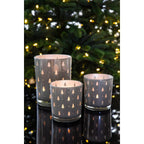 Set de 2 verres à bougies chauffe-plat Tani (hauteur 8 cm, ø 7 cm), gris, lanterne avec motif sapin EDZARD-SHOP.com