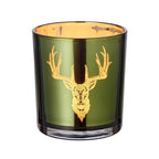 Set de 2 verres à bougies chauffe-plat Ted (hauteur 8 cm, ø 7 cm), extérieur vert / intérieur or, lanterne à motif cerf EDZARD-SHOP.com