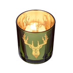 Set de 2 verres à bougies chauffe-plat Ted (hauteur 8 cm, ø 7 cm), extérieur vert / intérieur or, lanterne à motif cerf EDZARD-SHOP.com