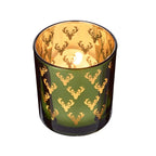 Set de 2 verres à bougies chauffe-plat Ted (hauteur 8 cm, ø 7 cm), extérieur vert / intérieur or, lanterne motif cerf EDZARD-SHOP.com