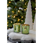 Set de 2 verres à bougies chauffe-plat Ted (hauteur 8 cm, ø 7 cm), extérieur vert / intérieur or, lanterne motif cerf EDZARD-SHOP.com