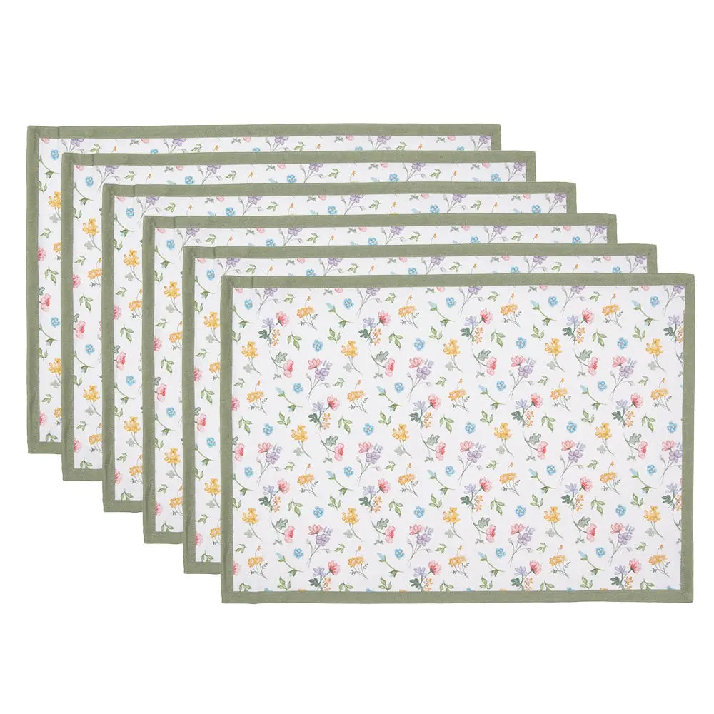Sets de table Lot de 6 48x33 cm Fleurs en coton blanc vert Clayre & Eef.