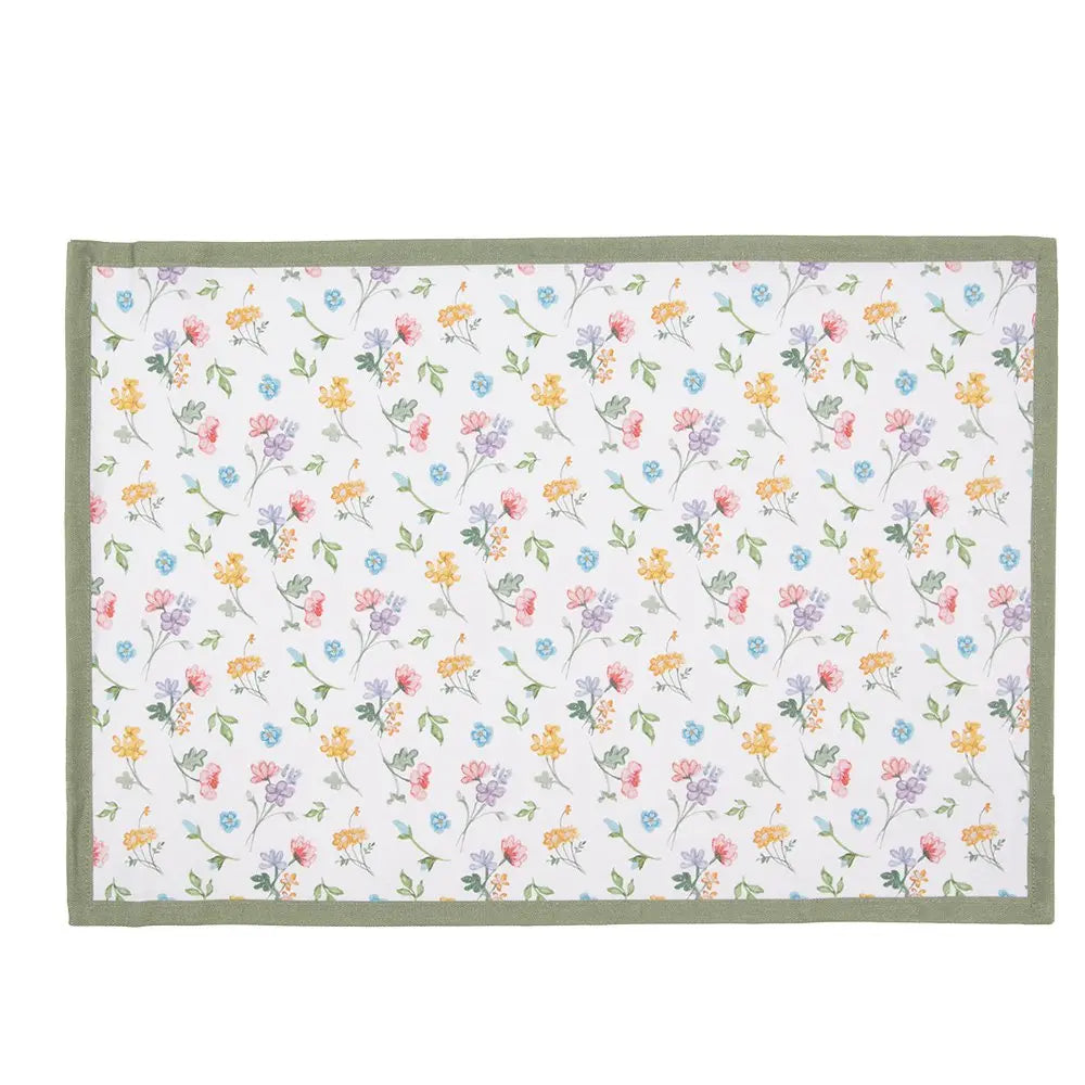 Sets de table Lot de 6 48x33 cm Fleurs en coton blanc vert Clayre & Eef.