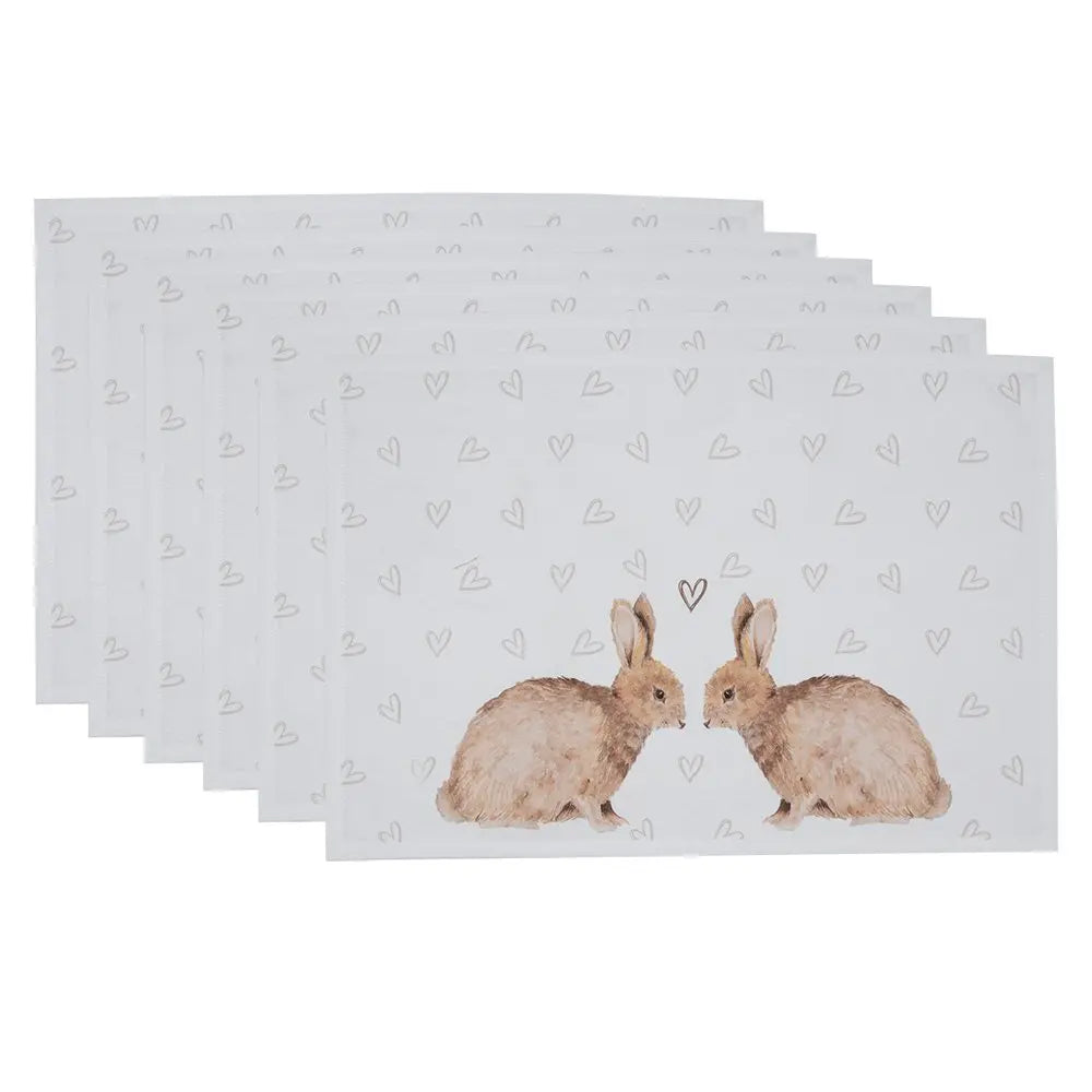 Sets de table Lot de 6 48x33 cm Lapin en coton blanc marron Clayre & Eef.