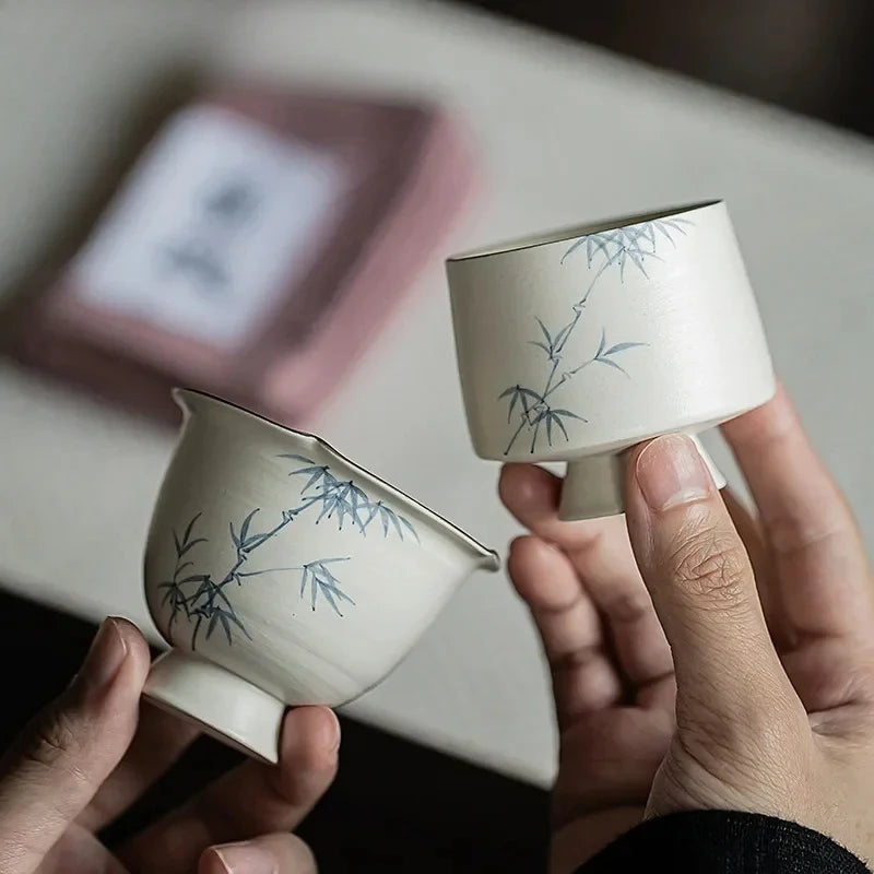 Japanese Powder Yin Hand Drawn Bamboo Tea Set Outdoor Portable Travel Handbag Dropshipman