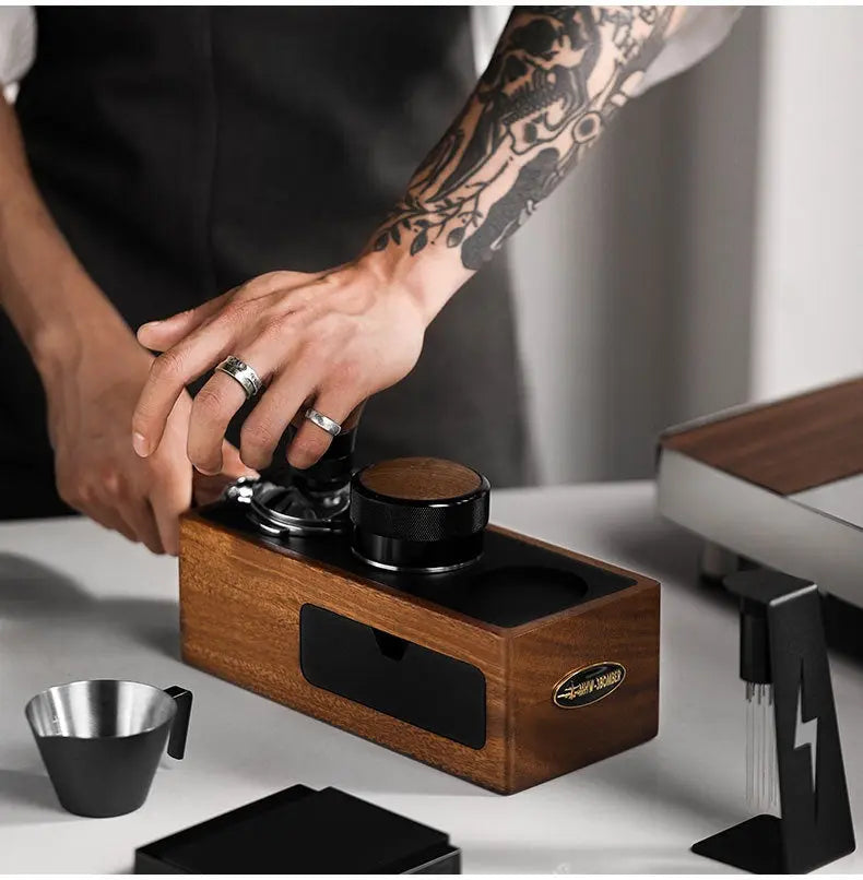 Support Tamper Café Noyer Premium – Station Barista Multifonction 51-58mm Dropshipman