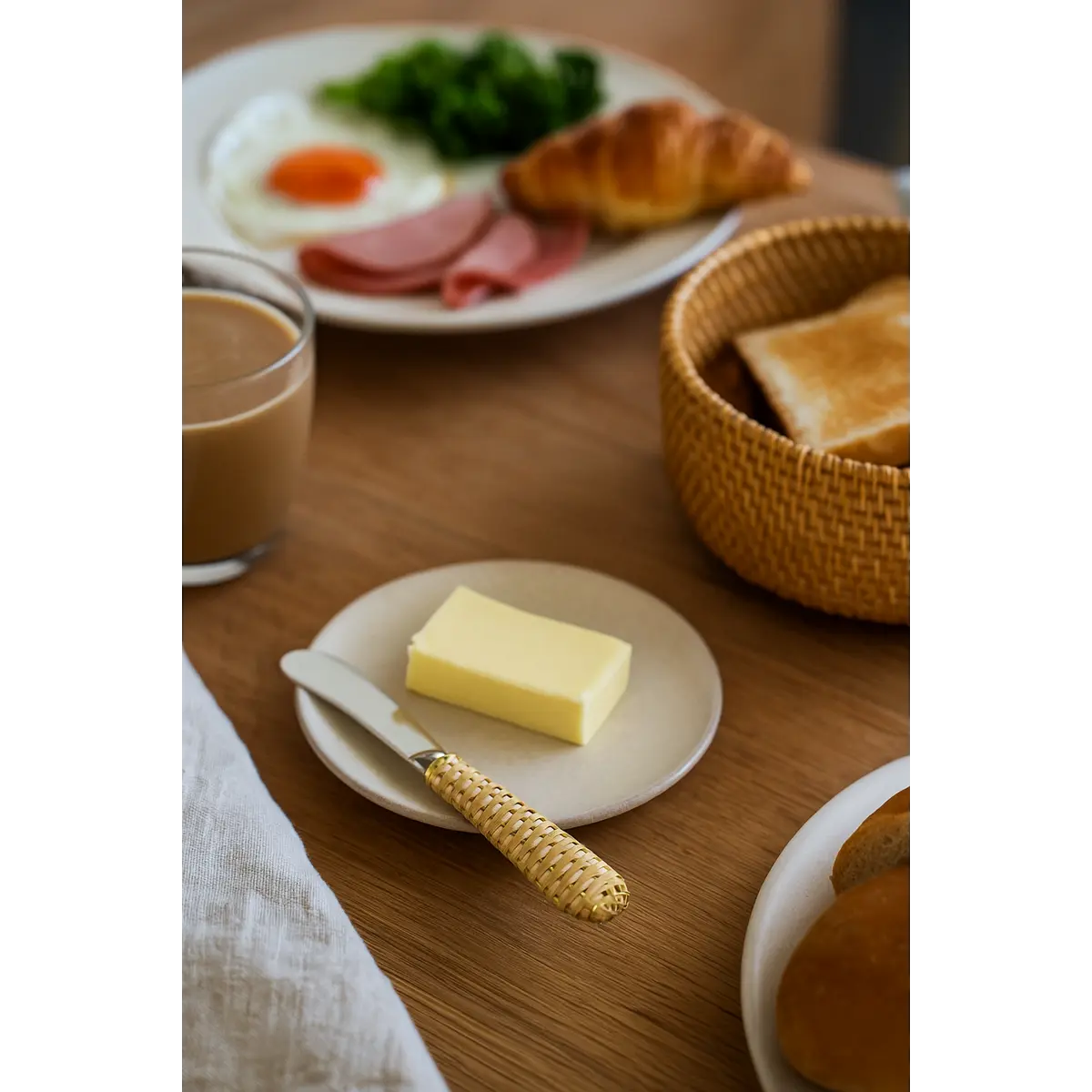 Tartineur beige avec manche en osier AULICA
