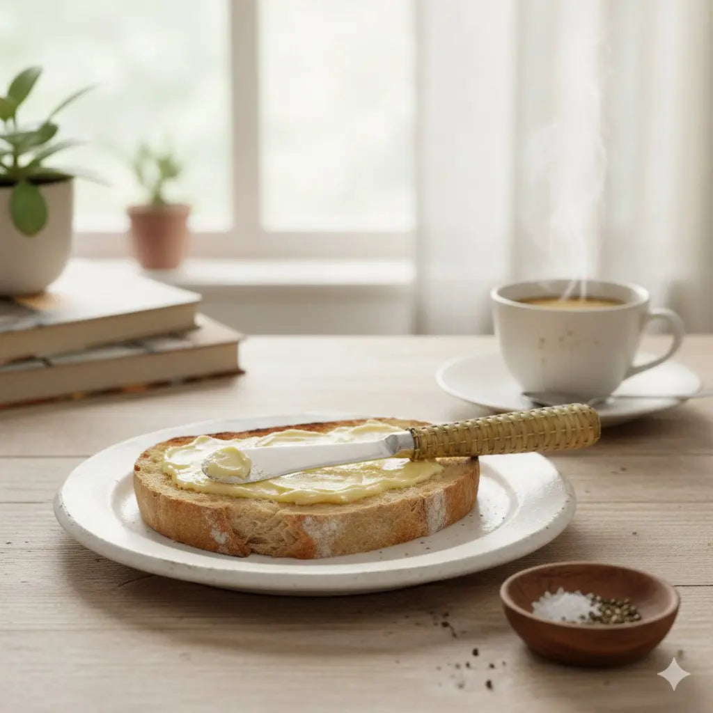 Tartineur beige avec manche en osier AULICA
