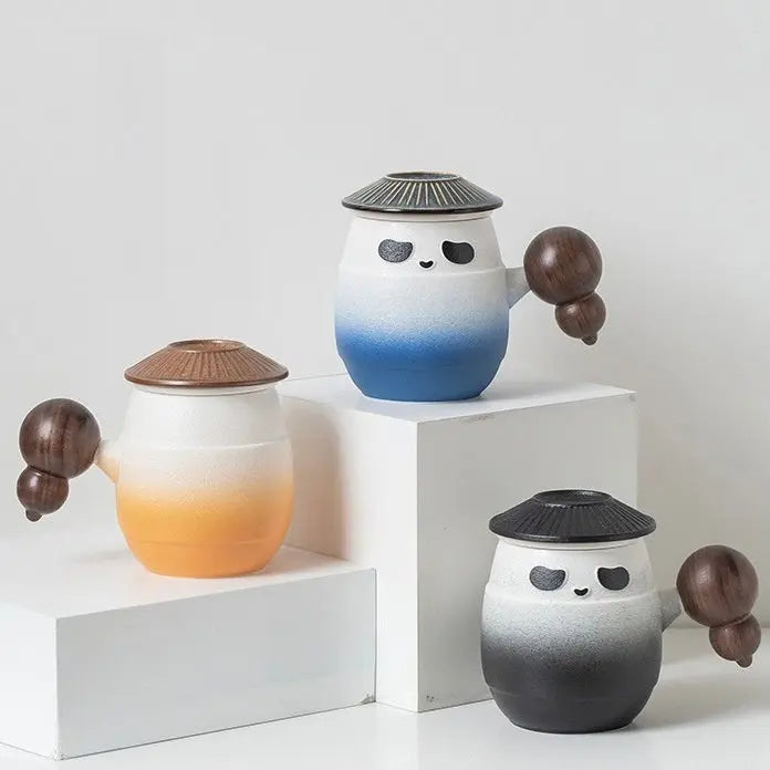 Tasse Thé Élégante Panda Héros Couvercle Filtre – Mug Céramique Poignée Bois Bureau 401-500ml Dropshipman