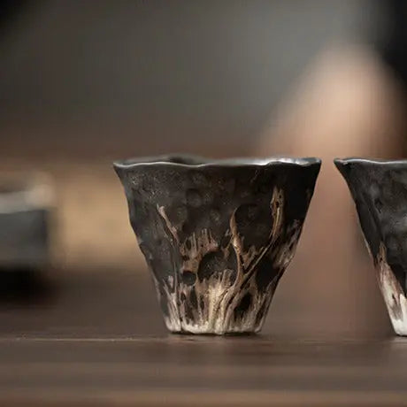 Tasse Thé Grès Artisanale – Motifs Organiques Écorce Naturelle Zen Dropshipman