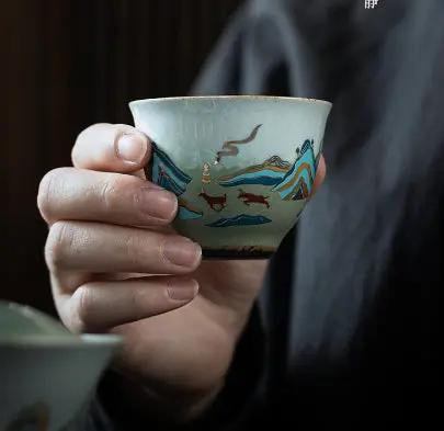 Tasse Thé Japonaise Élégante Céramique Pierre Antique Glaçure Céladon Fu Rushan – Style Chinois 170g Dropshipman
