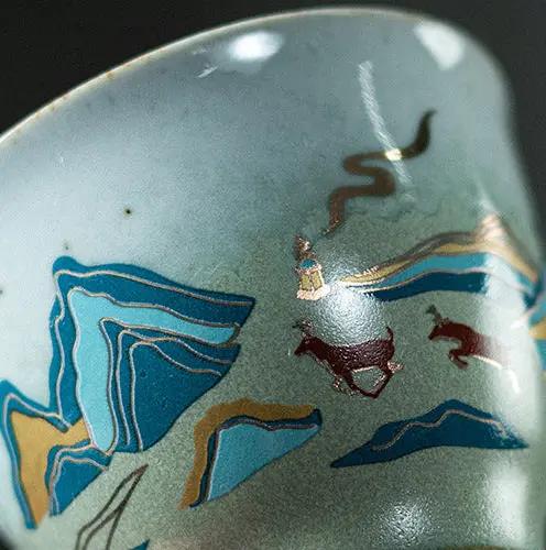 Tasse Thé Japonaise Élégante Céramique Pierre Antique Glaçure Céladon Fu Rushan – Style Chinois 170g Dropshipman