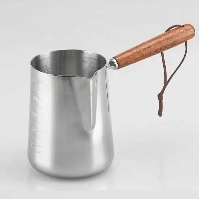 Tasse à café Garland en acier inoxydable avec poignée en bois - Pichet à latte couleur unie 350-1000 ml Dropshipman