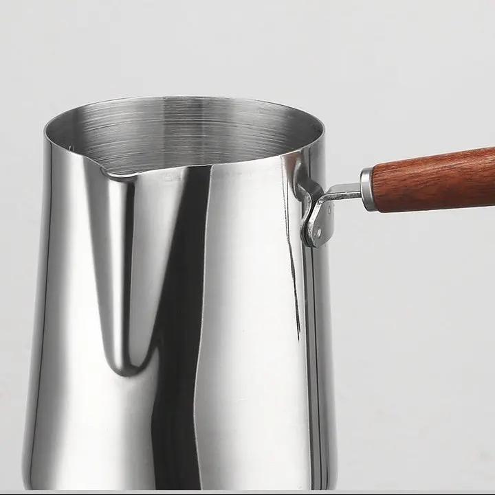 Tasse à café Garland en acier inoxydable avec poignée en bois - Pichet à latte couleur unie 350-1000 ml Dropshipman