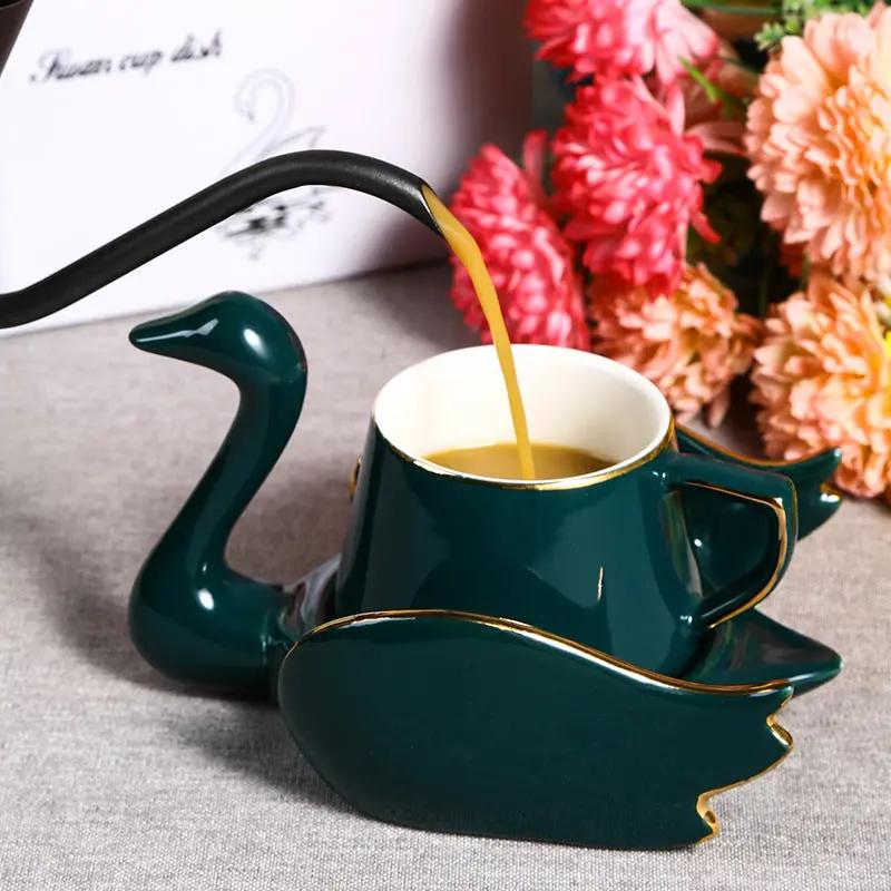 Tasse à café créative cygne céramique – Mug couleur unie dessous verre Dropshipman