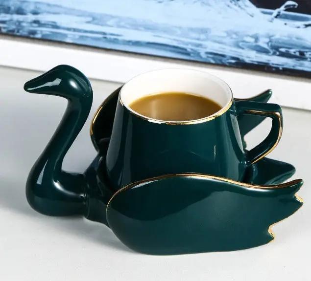 Tasse à café créative cygne céramique – Mug couleur unie dessous verre Dropshipman