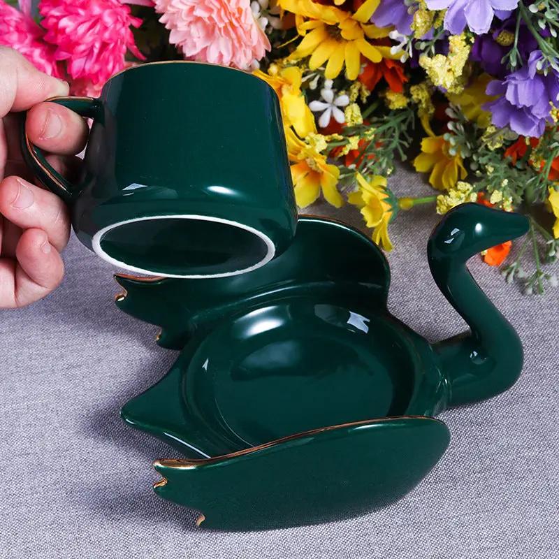 Tasse à café créative cygne céramique – Mug couleur unie dessous verre Dropshipman
